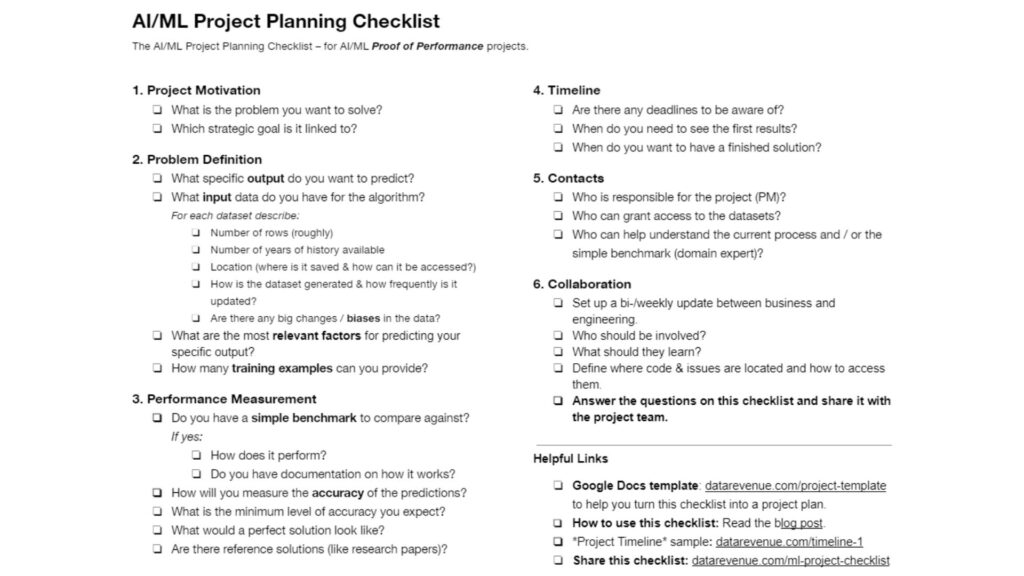 Data science project checklist